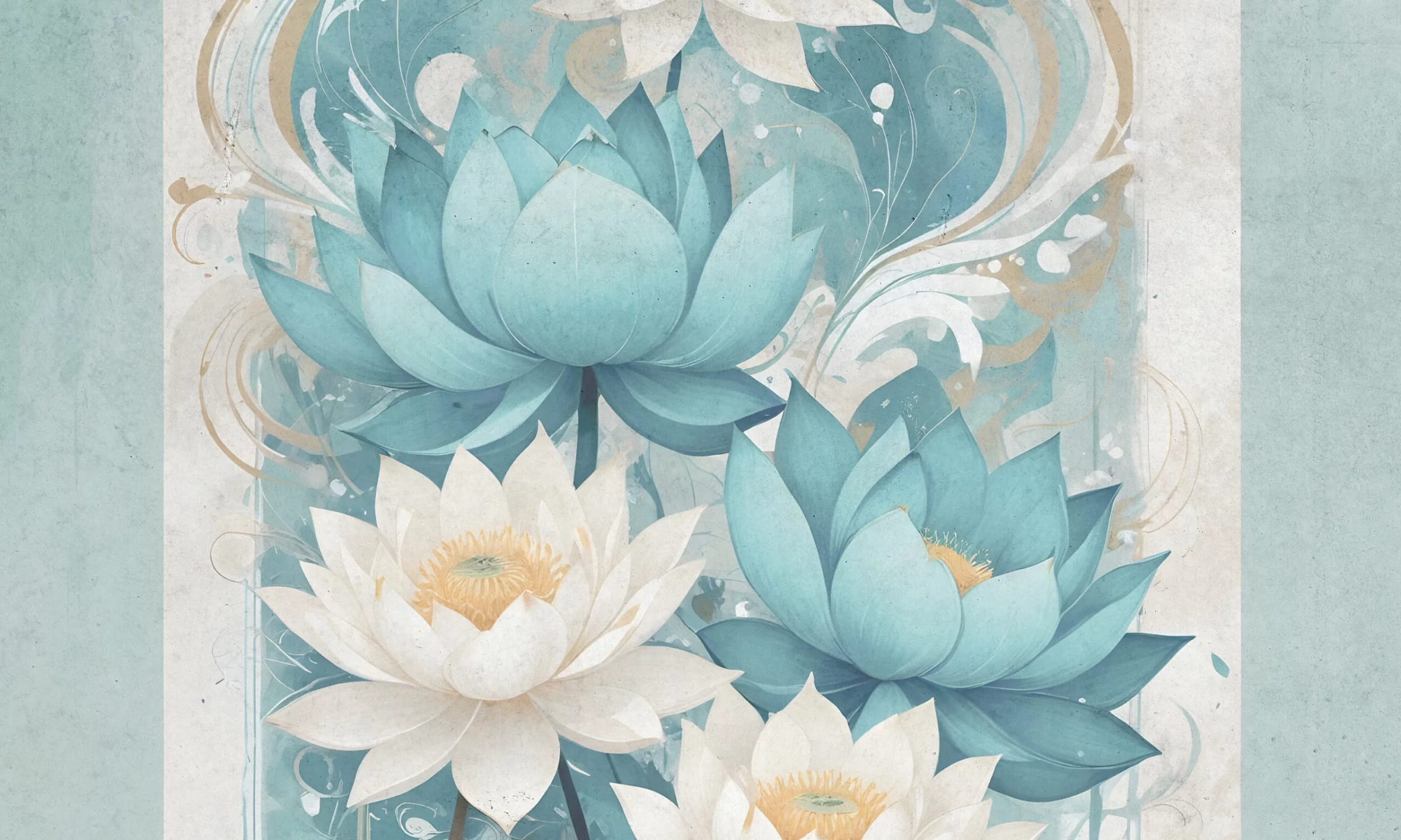 Wzór fototapety Water Lily – duże lilie wodne w turkusie i bieli